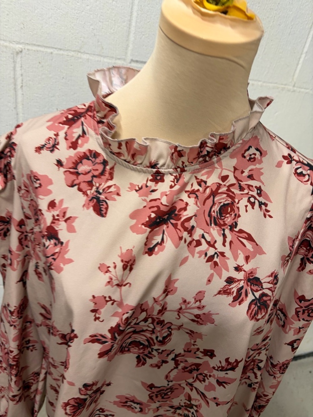 SHEIN Pink Floral Blouse Ruffle Neck Long Sleeve Romantic Cottagecore Top XL - Picture 3 of 7